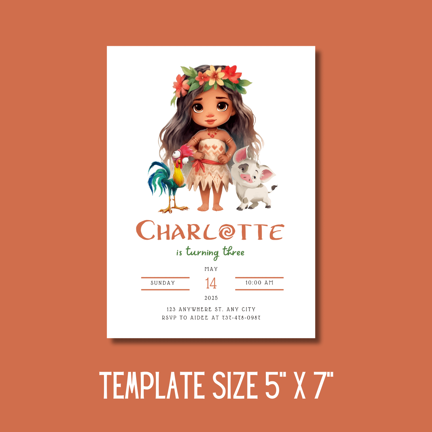 Moana Themed Birthday Invitation Template – Canva Editable Tropical Party Invite product image (5)