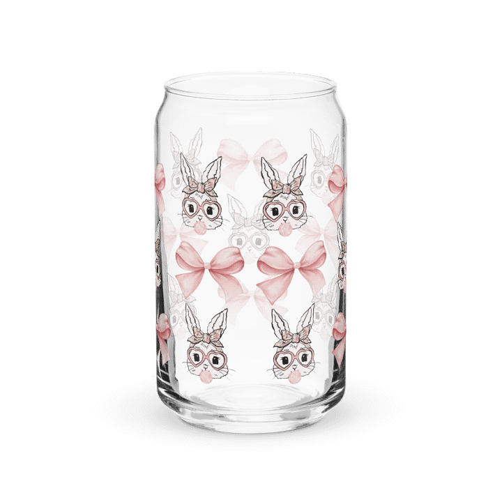 Bunnies and Bows Girly Print Glass Can Cup With Or Without Lid product image (6)