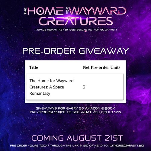 PRE-ORDER GIVEAWAY. Swipe to see the prizes! 

Meet THE HOME FOR WAYWARD CREATURES (Vol 1), my new paranormal space romantasy...