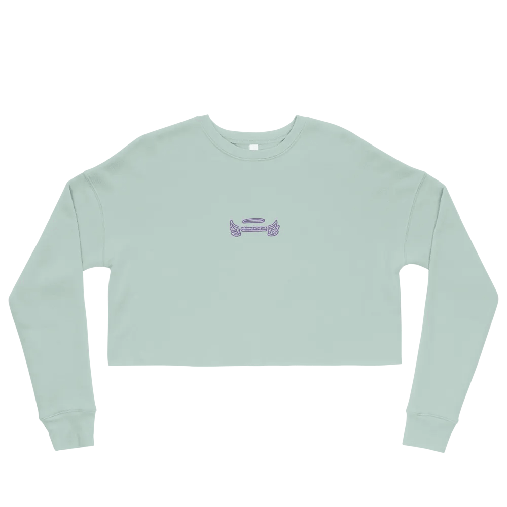 ANGELIC (purple & white thread) embroidered fleece crop crew product image (25)