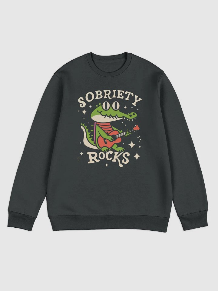Sobriety Rocks Retro Crocodile Playing Guitar Sweater product image (1)