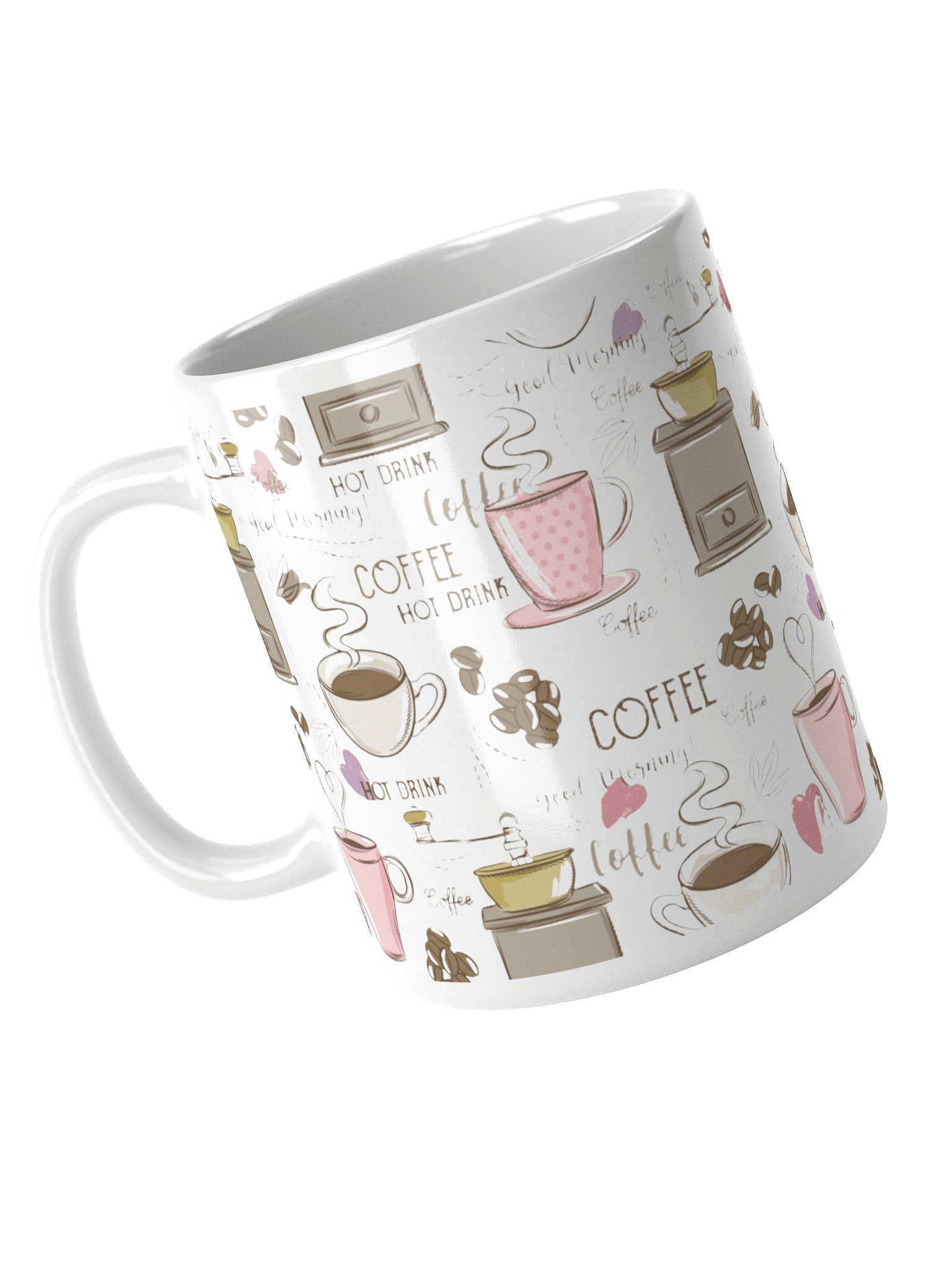 Pastel Coffee Elements and Vintage Pattern Print White Glossy Mug product image (4)