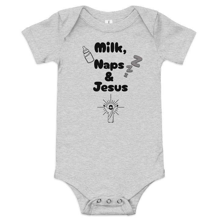 Milk, Naps, & Jesus Baby Onesie product image (1)