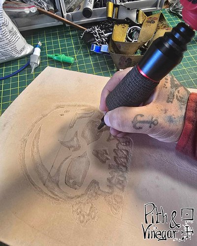 Some days I’m stitching, other days I’m hammering in fastenings. Lately I’ve been doing a bit of carving.

Add in the cutting...