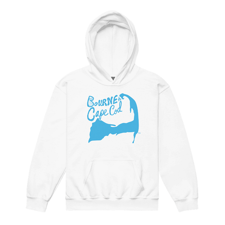 Girls' | BOURNE to Cape Cod™ | DTG Vintage Print | Youth Heavy Blend Hooded Sweatshirt | Rugged, Cozy, Adventure-Ready | Blue Logo product image (1)