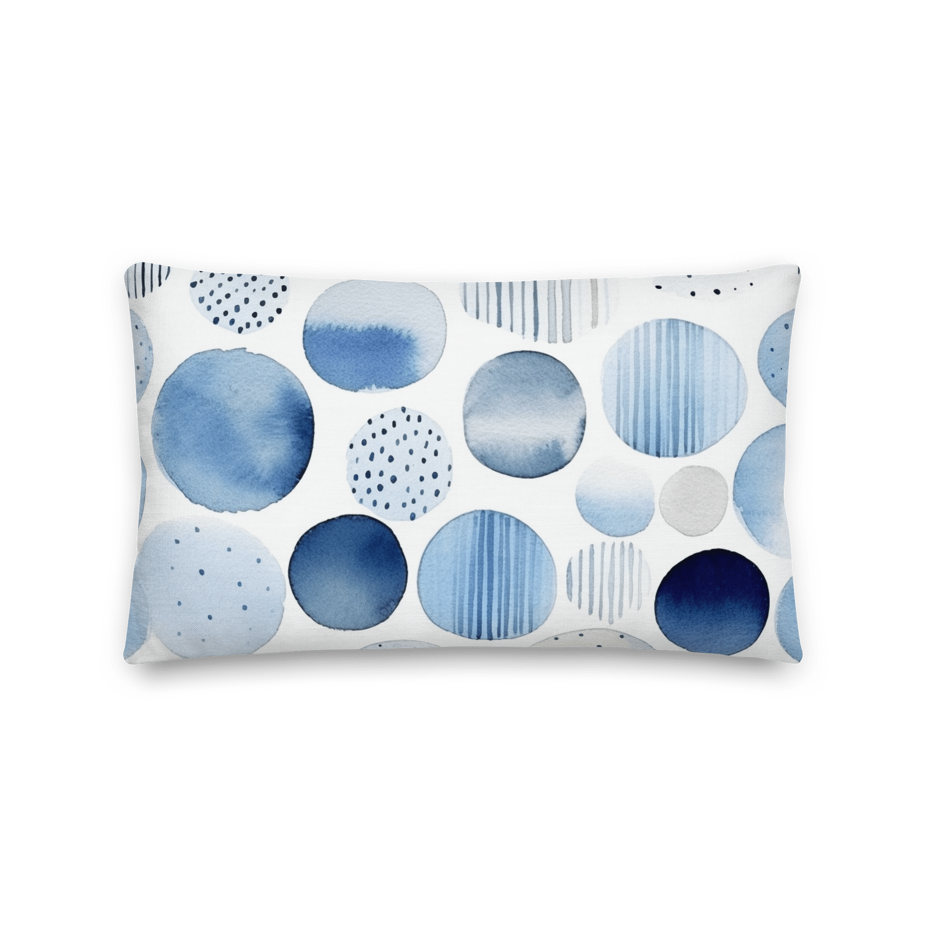 Watercolor Blue Decorative Pillow – Modern Abstract Circles & Stripes Design | Double-Sided Accent Cushion product image (1)