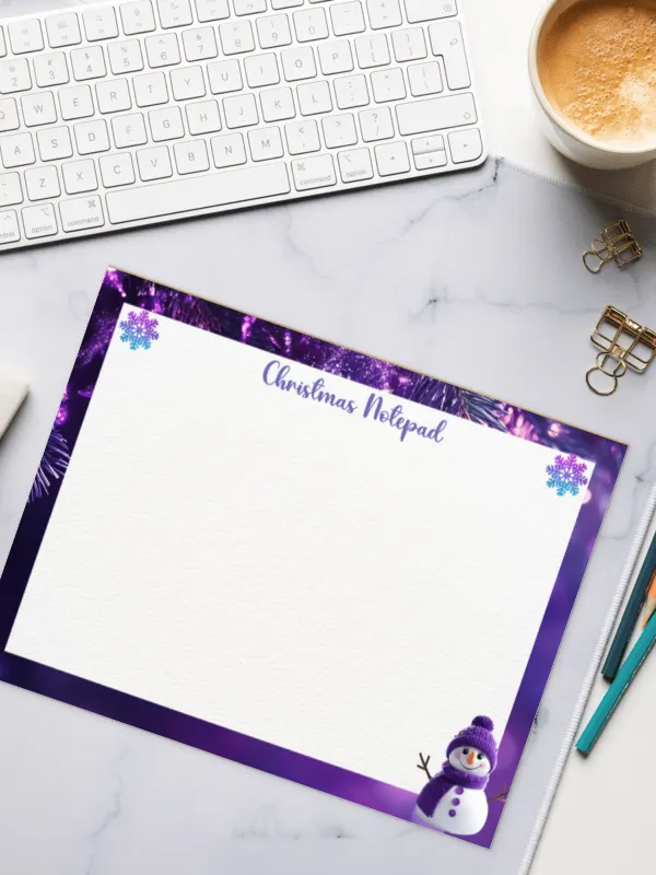 Purple Christmas Deskpad/Notepad with cute snowman product image (1)