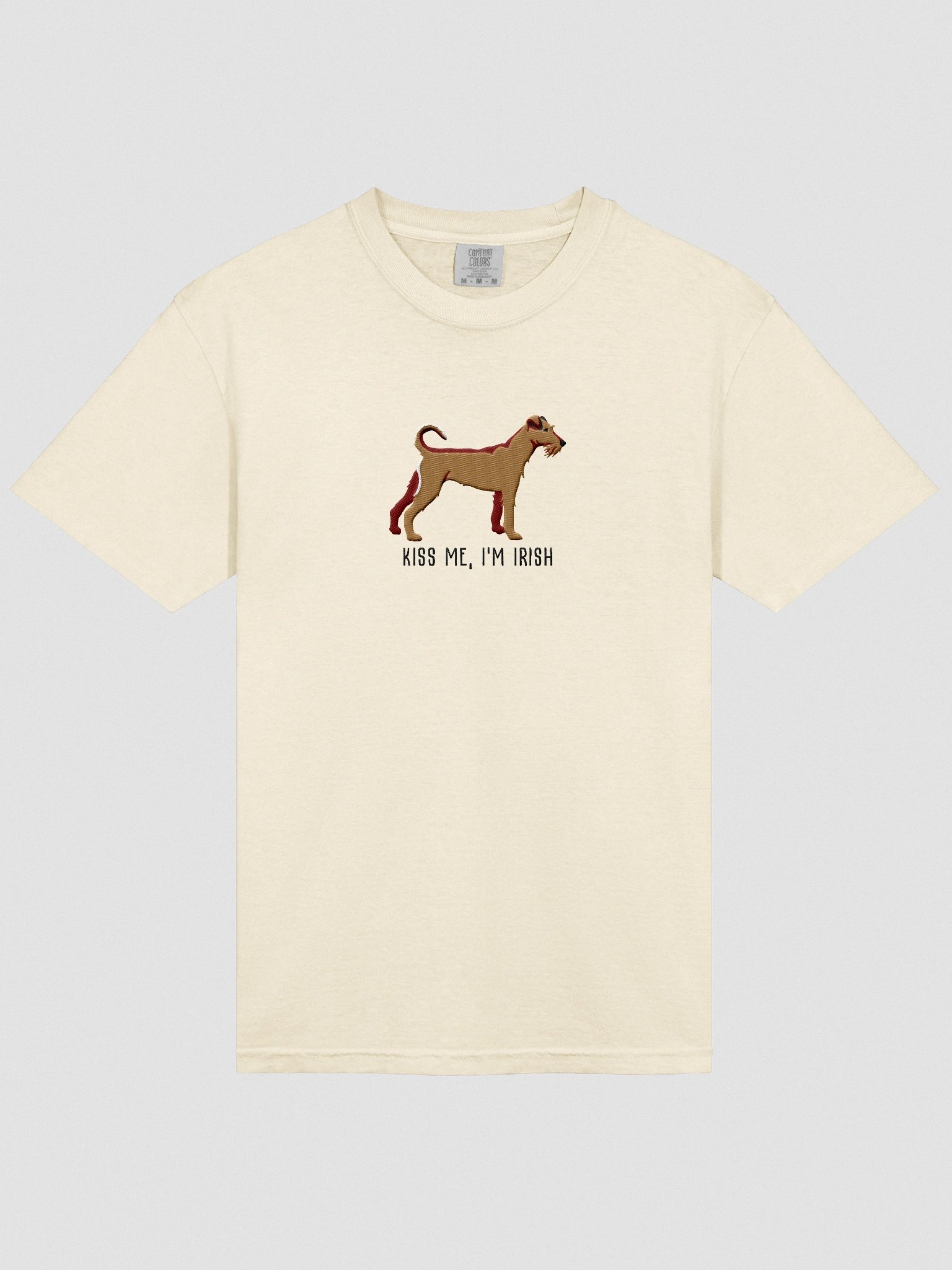 Kiss Me, I'm Irish T-Shirt(Embroidered) of an Irish Terrier(Tan) product image (6)