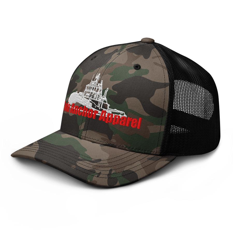 White & Red Marco tug Camo Trucker Hat product image (4)