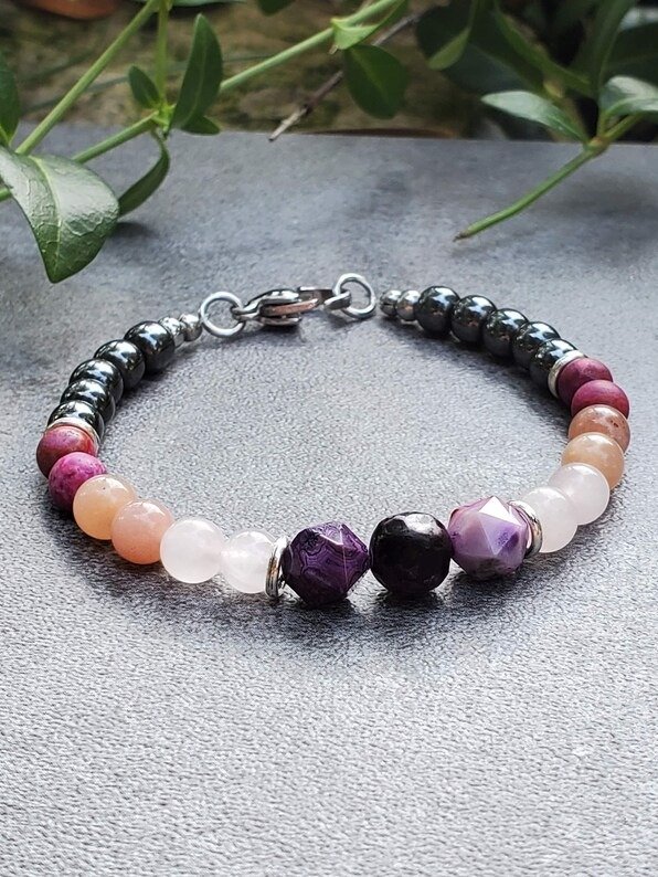 Divine Feminine Goddess Bracelet | Sugilite, Crazy Lace Agate, Rose Quartz, Sunstone & Hematite | Empowerment Jewelry product image (1)