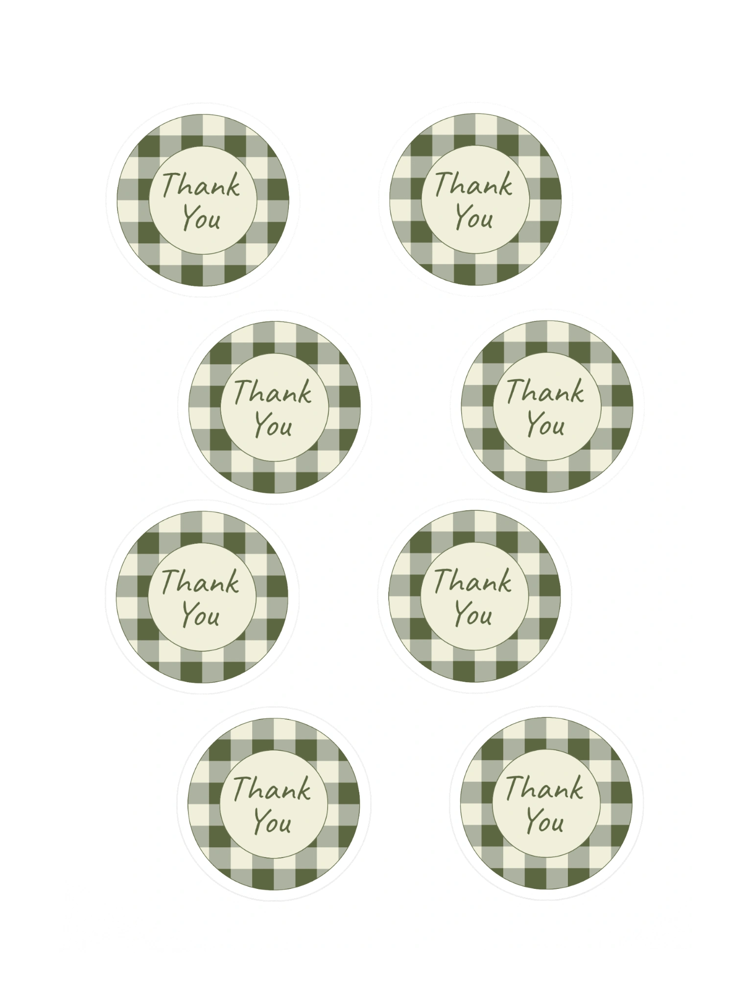 Set of 8 Green & Cream Gingham Thank You Stickers product image (3)
