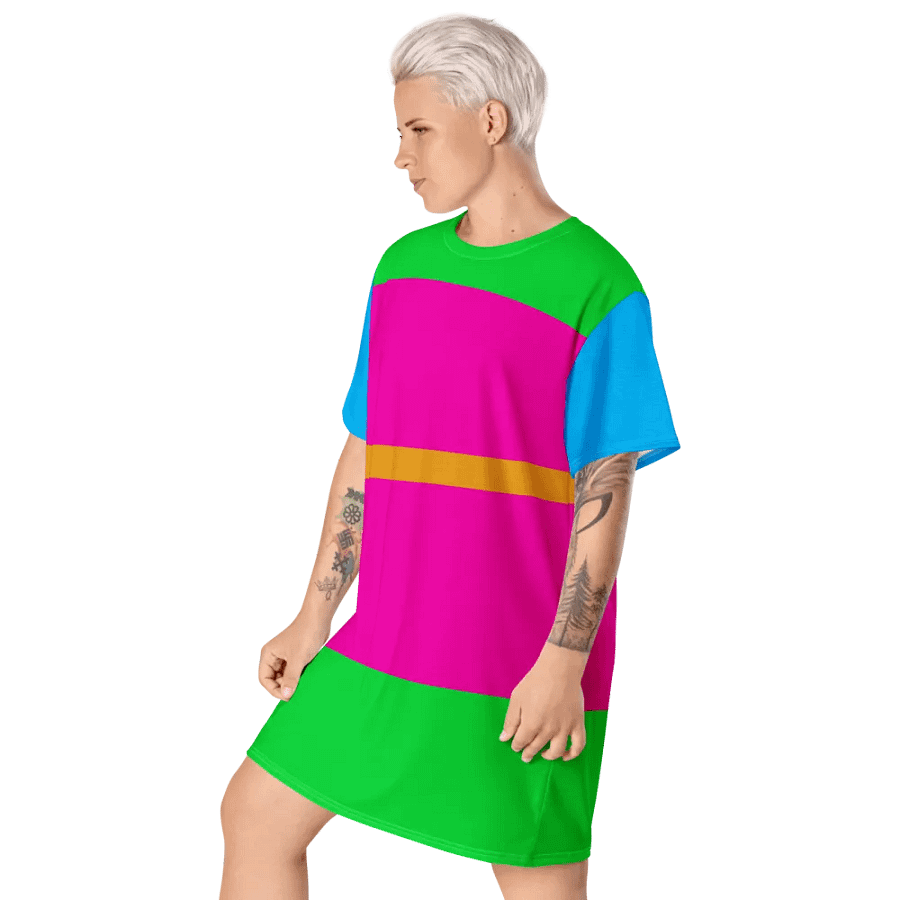 Blue Green Pink Orange Color Block T-Shirt Dress product image (7)