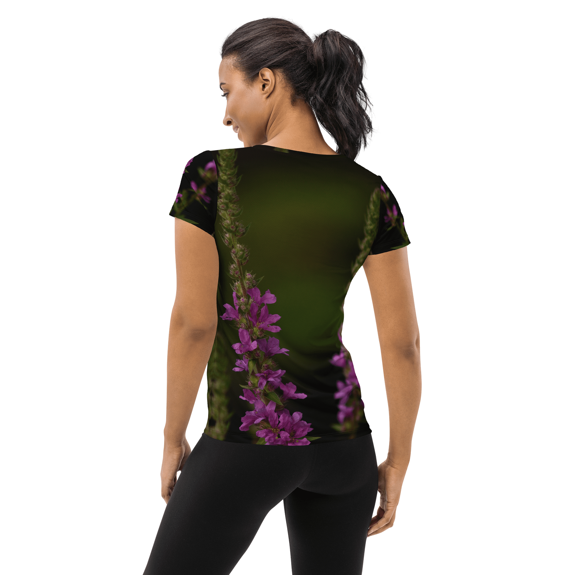 Damen T-Shirt - Violette Blüten vor dunklem Hintergrund product image (2)