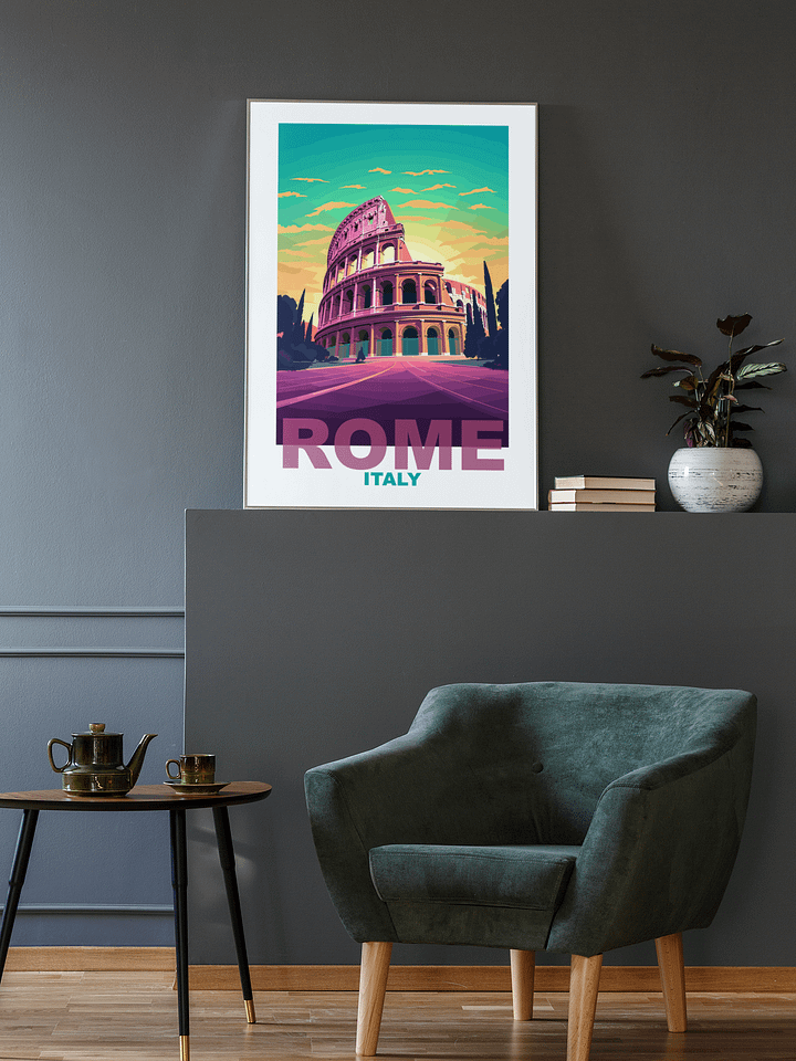 Colosseum at Sunset Poster, Vibrant Rome Italy Skyline Art, Colorful Ancient Ruins Print, Travel-Inspired Wall Decor, Italian Gift Idea product image (2)