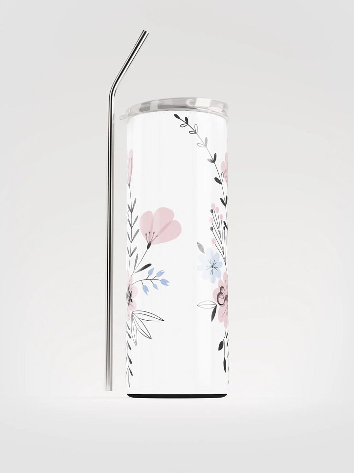 20oz Floral Stainless-Steel vacuum insulated Tumbler with reusable Straw, leak proof lid, Floral Tumbler, mug, portable Bottled Water Bottle. product image (1)