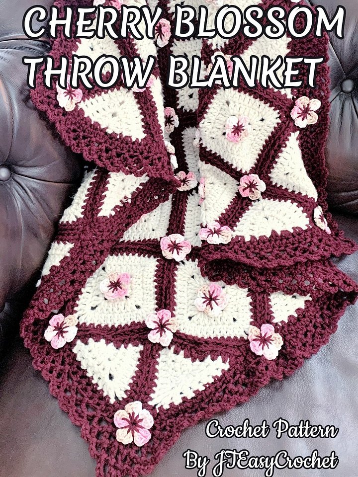 Cherry Blossom Flower Baby Blanket Crochet Pattern, Granny Square Blanket Throw product image (2)