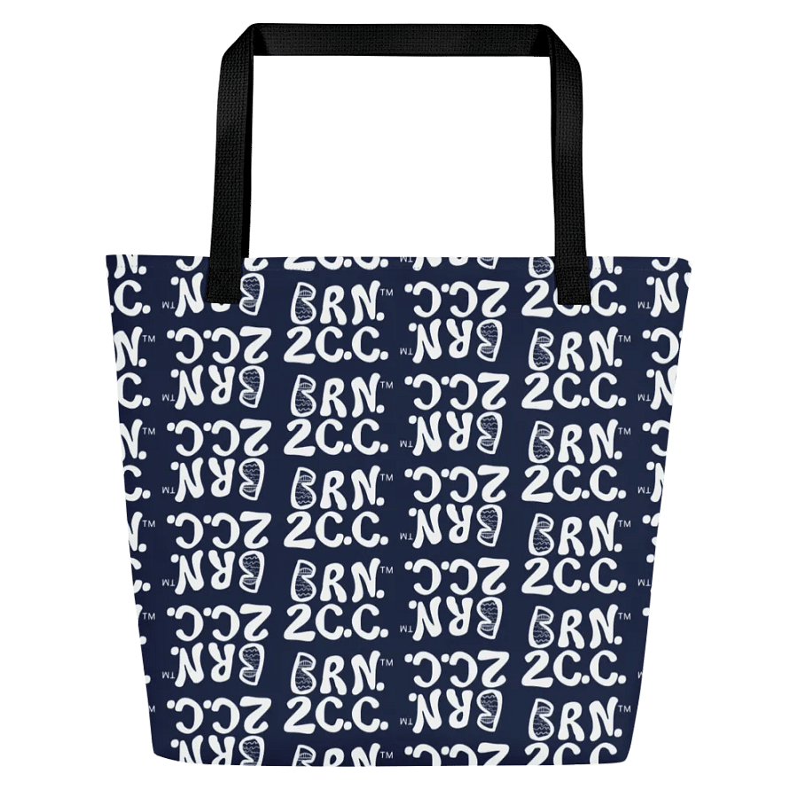 BRN.2C.C.™ | Large Tote Bag with Pocket | Coastal Classic | All-Over Logo Print | White Logo Repeat on Navy product image (4)
