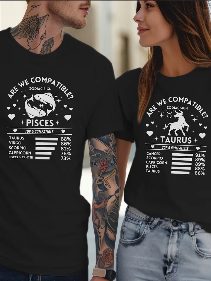 Pisces Zodiac Sign Romantic Compatibility T-Shirt - Bella Canvas 3001 Unisex Staple T-Shirt - Dark Colors product image (2)