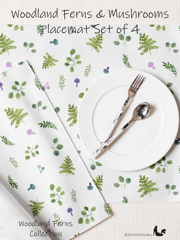 Woodland Ferns & Mushrooms on White Placemat Set product image (1)