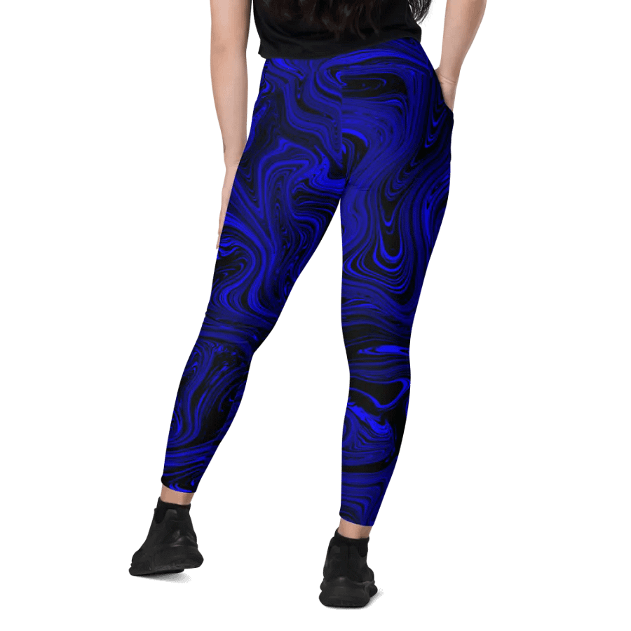 Leggings with Pockets - Dark Blue and Black Fluid Swirls product image (12)