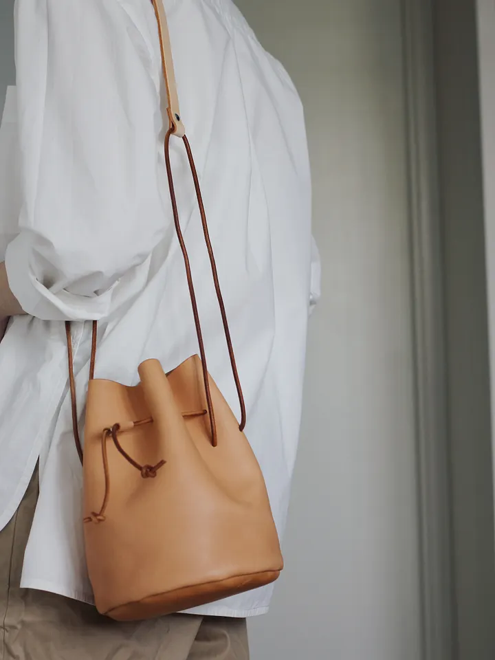 Vegetable Tanned Leather Drawstring Bucket Bag - Small product image (1)