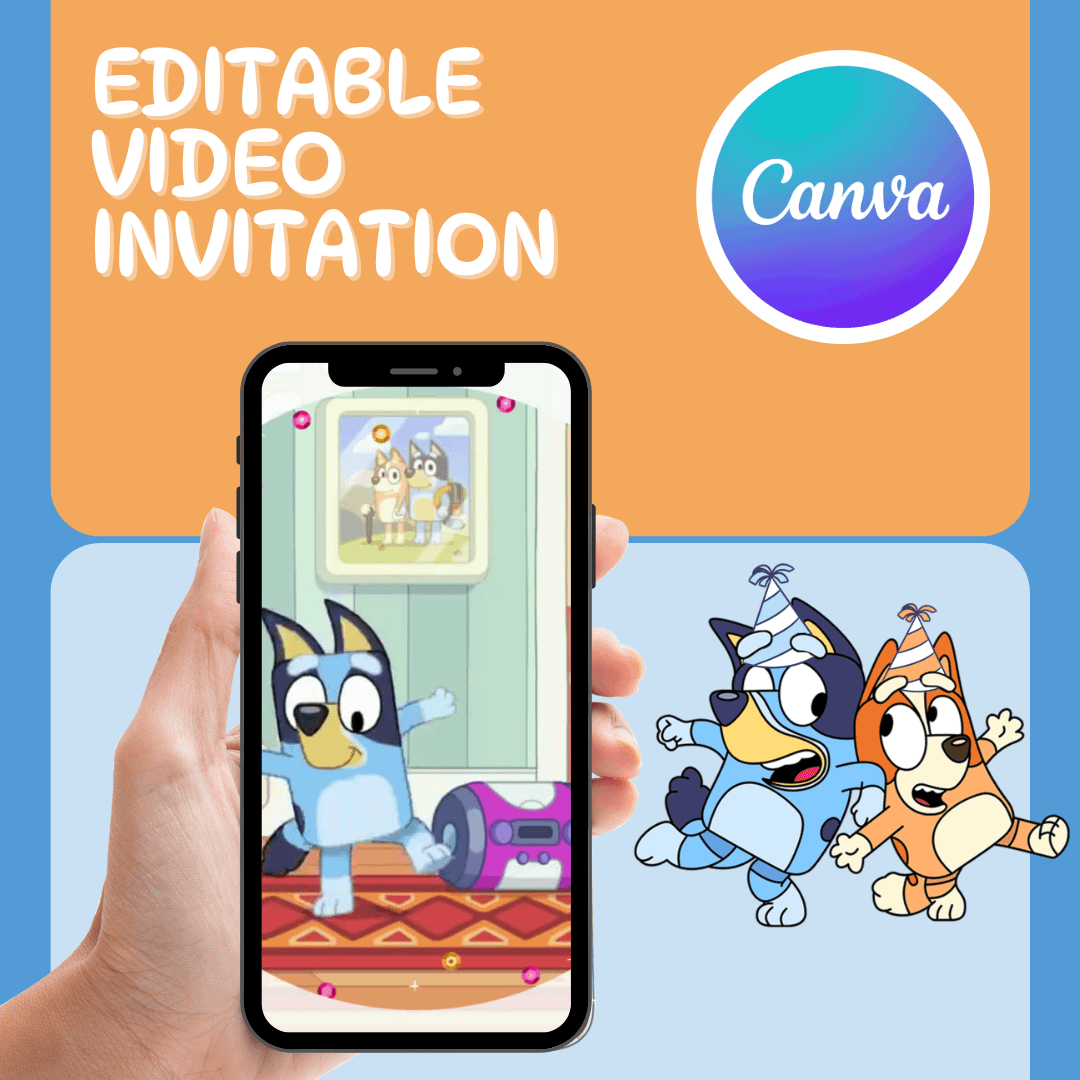 Editable video Bluey Birthday Invitation English - Canva product image (1)
