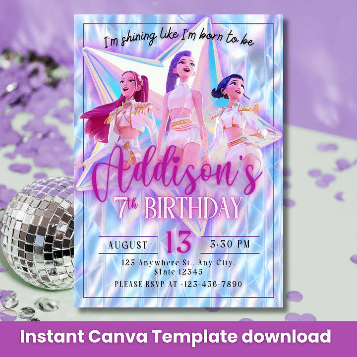 K-Pop Demon Hunters Birthday Invitation – Editable Canva Template product image (1)