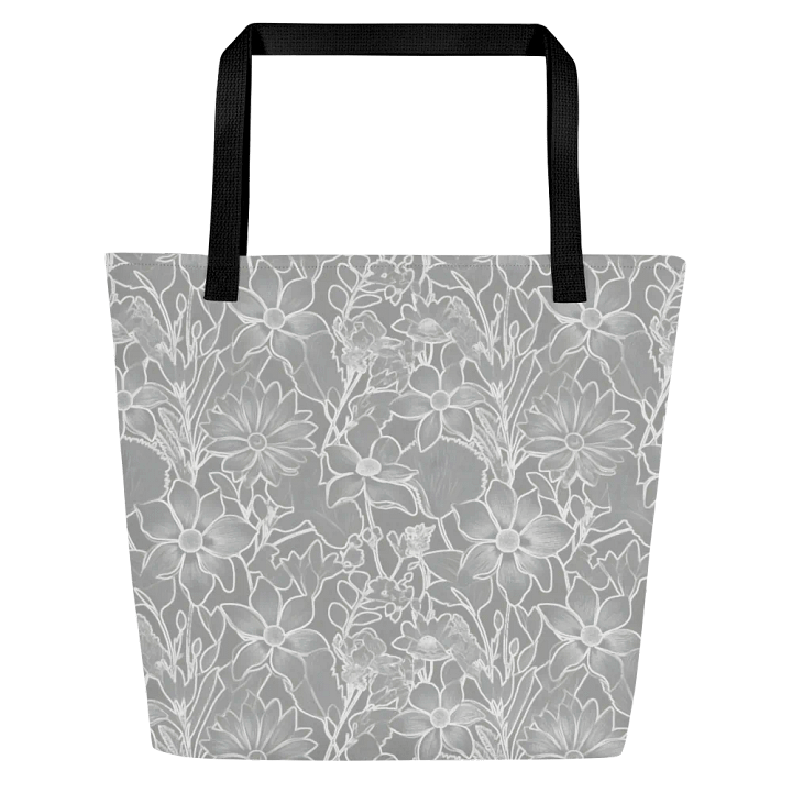 Line art Gray and White Floral/All-Over Print Large Tote Bag w/ Pocket by Sublicolor product image (2)