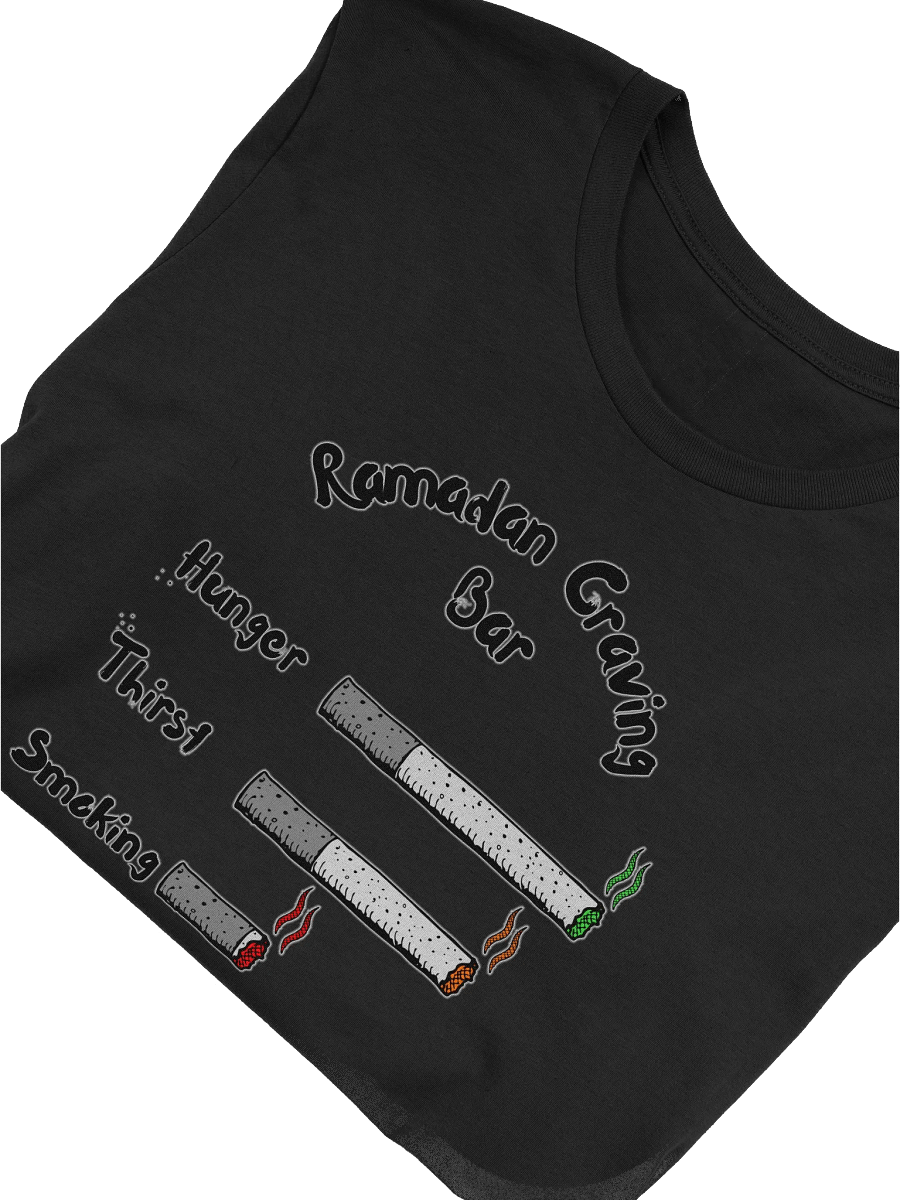 Ramadan Craving Bar Unisex Tee, Fasting & Smoking Status T-Shirt, Funny Islamic Religious Humor, Muslim Gift, Conversation Starter Shirt, product image (5)