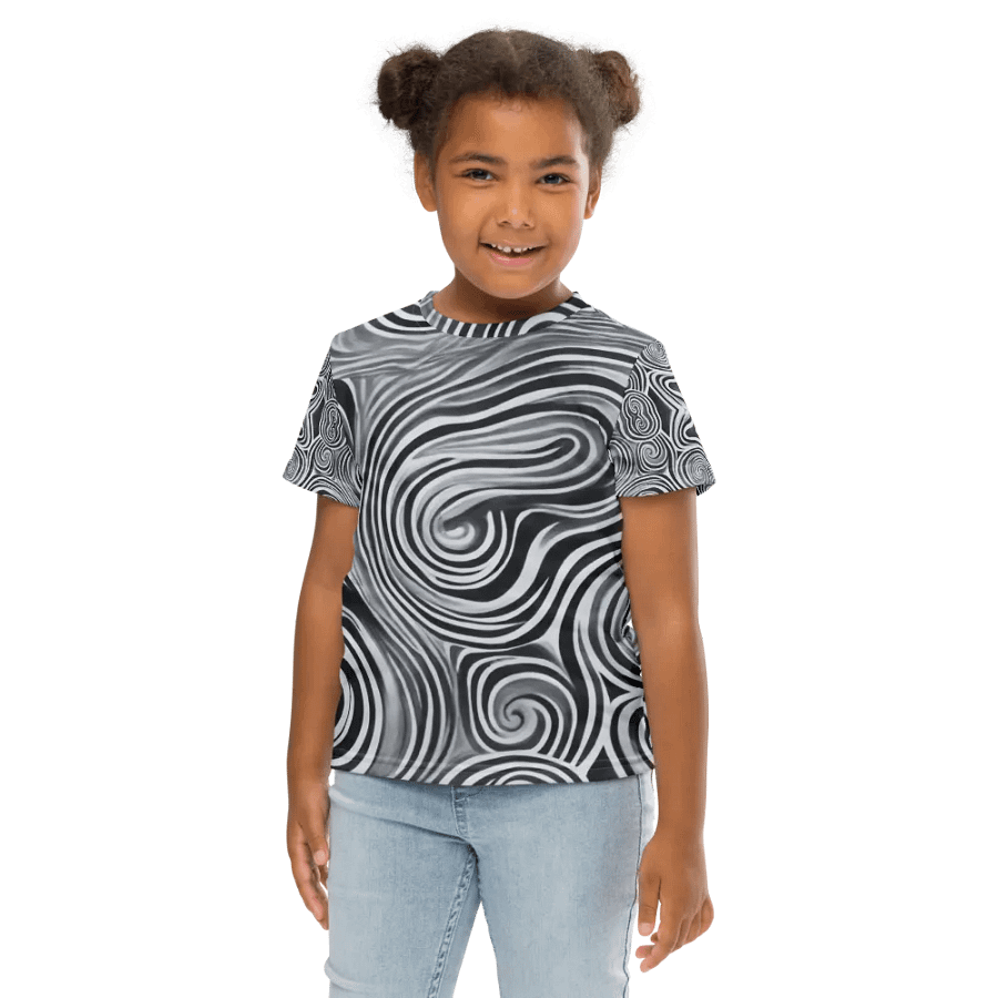 Funky Black and White Noir Liquid Tie-Dye Kid's and Toddler's Crew Neck T-shirt product image (7)
