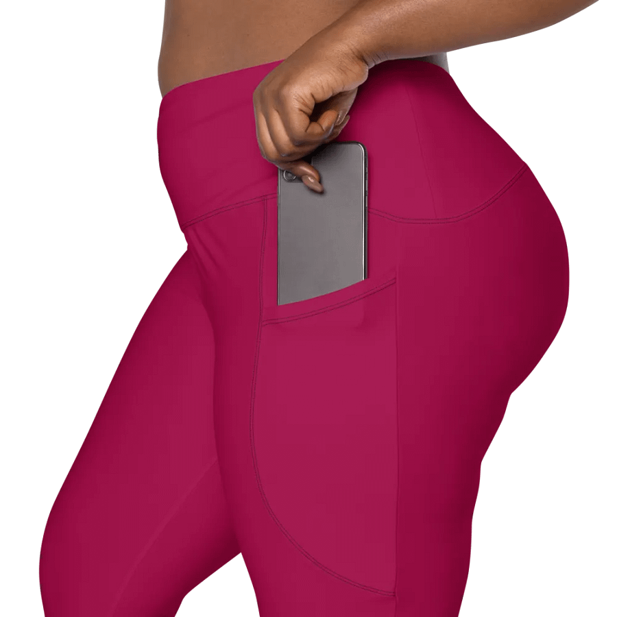 Plain Dark Red Light Summer Women's High Waisted Premium Crossover Leggings with Pockets by Treasure Pie product image (9)