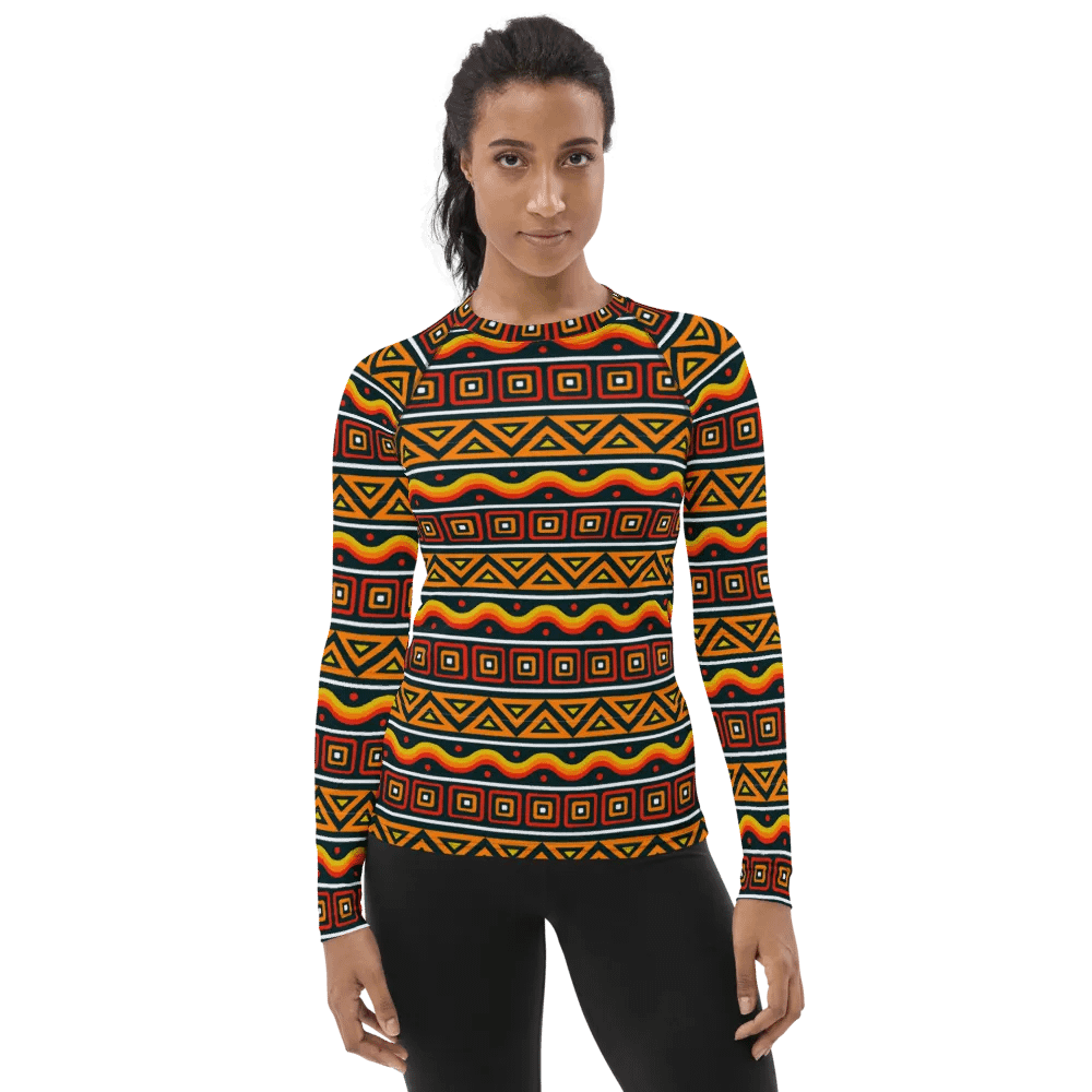 Elegant Essence: Flat African Pattern All-Over Print Women's Rash Guard product image (1)