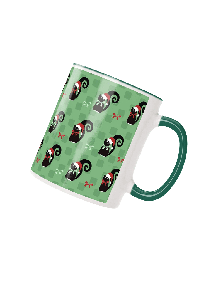 Black Christmas Kitties In-A-Row on Green on Ceramic Mug product image (7)