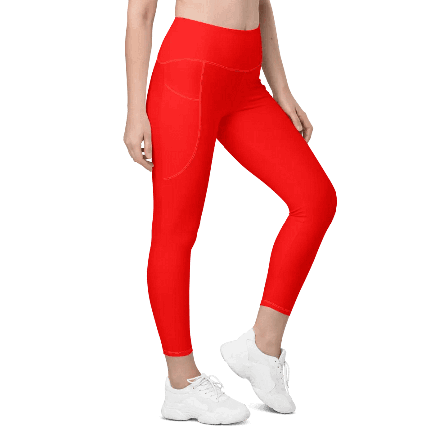 Plain Color Red Leggings with Pockets product image (4)