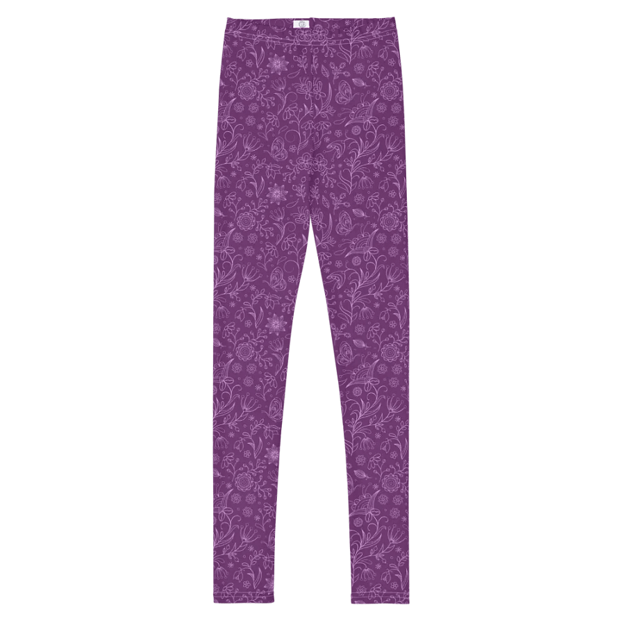 Dark Purple Floral Youth Leggings product image (7)