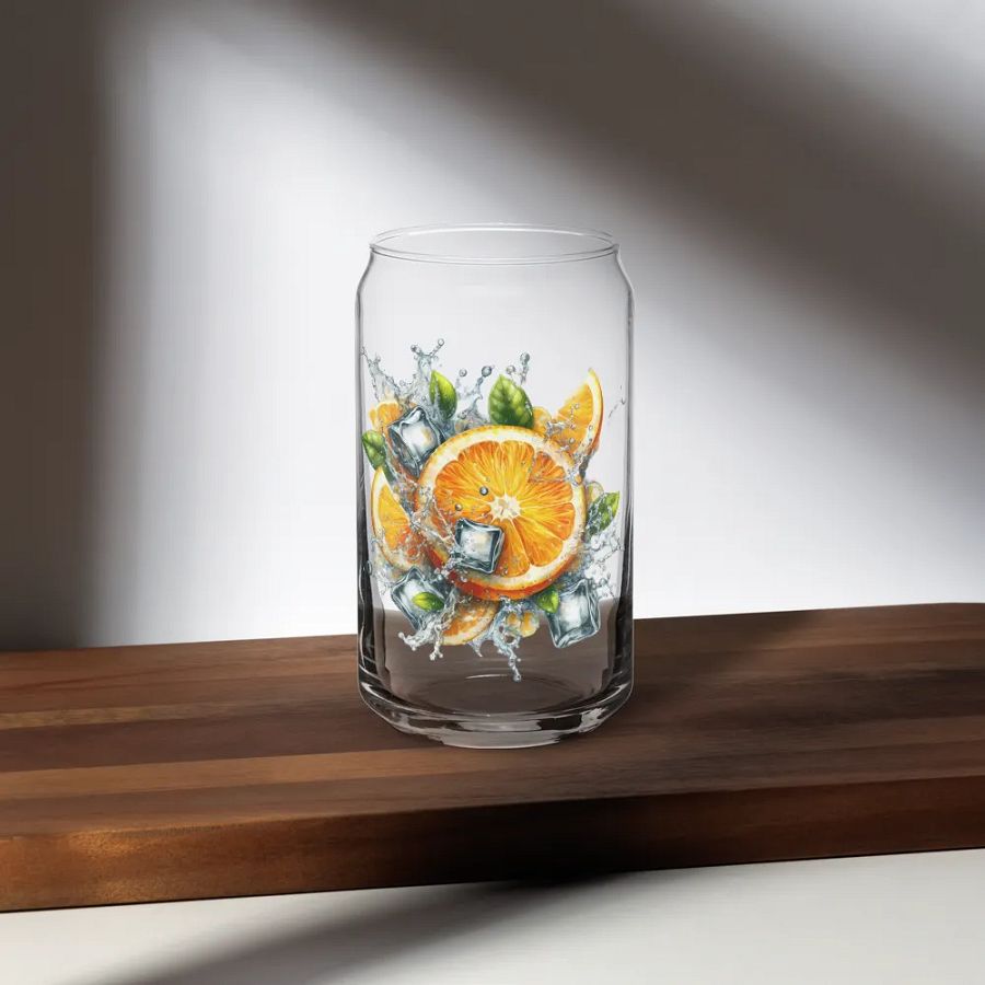 Orange fruit slices floating in the water, water and ice cubes design_04-Can-Shaped Glass product image (5)