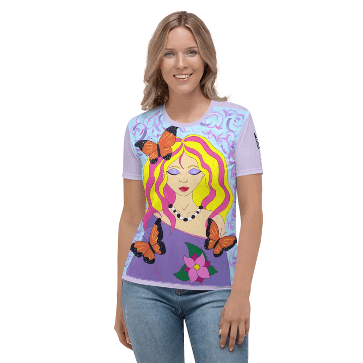 Butterfly spring woman (art by Dina R.) acrylic painting picture - Women's Crew Neck T-Shirt product image (1)
