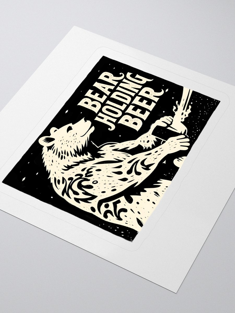Whimsical Bear with Beer | Linocut Art Sticker product image (9)