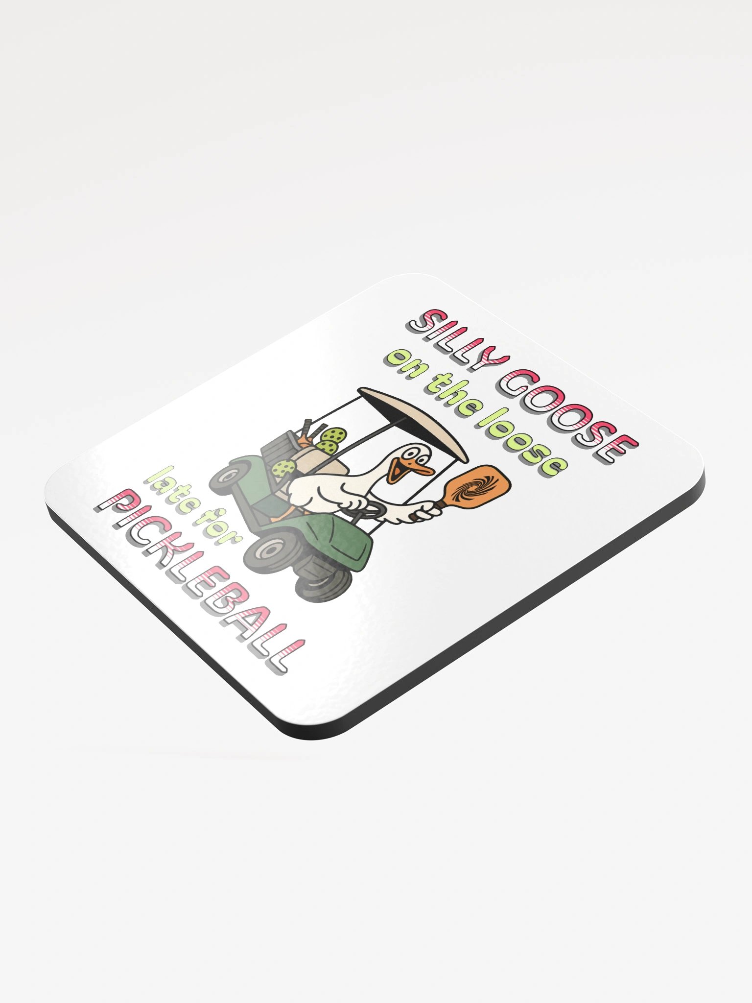Silly Goose On The Loose Late For Pickleball Cork Coaster product image (4)