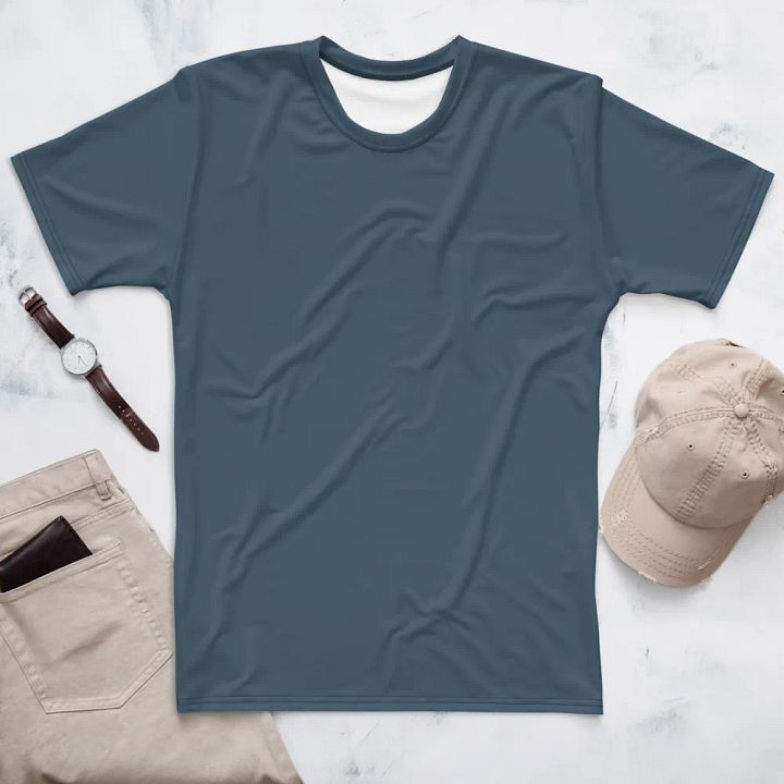 Plain Dark Greyish Blue Soft Summer Men's Crewneck Polyester Heavyweight Premium T-Shirt by Treasure Pie product image (1)