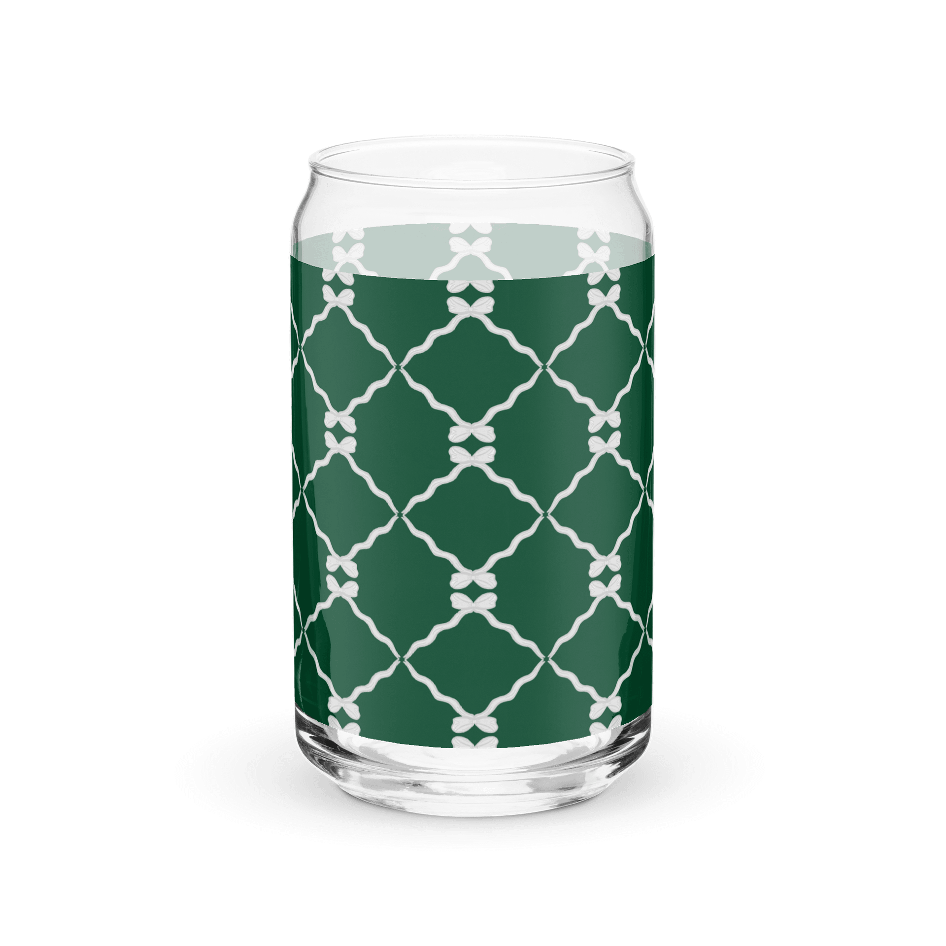 Bows and Ribbon Pattern in Green and White Glass Tumbler product image (3)