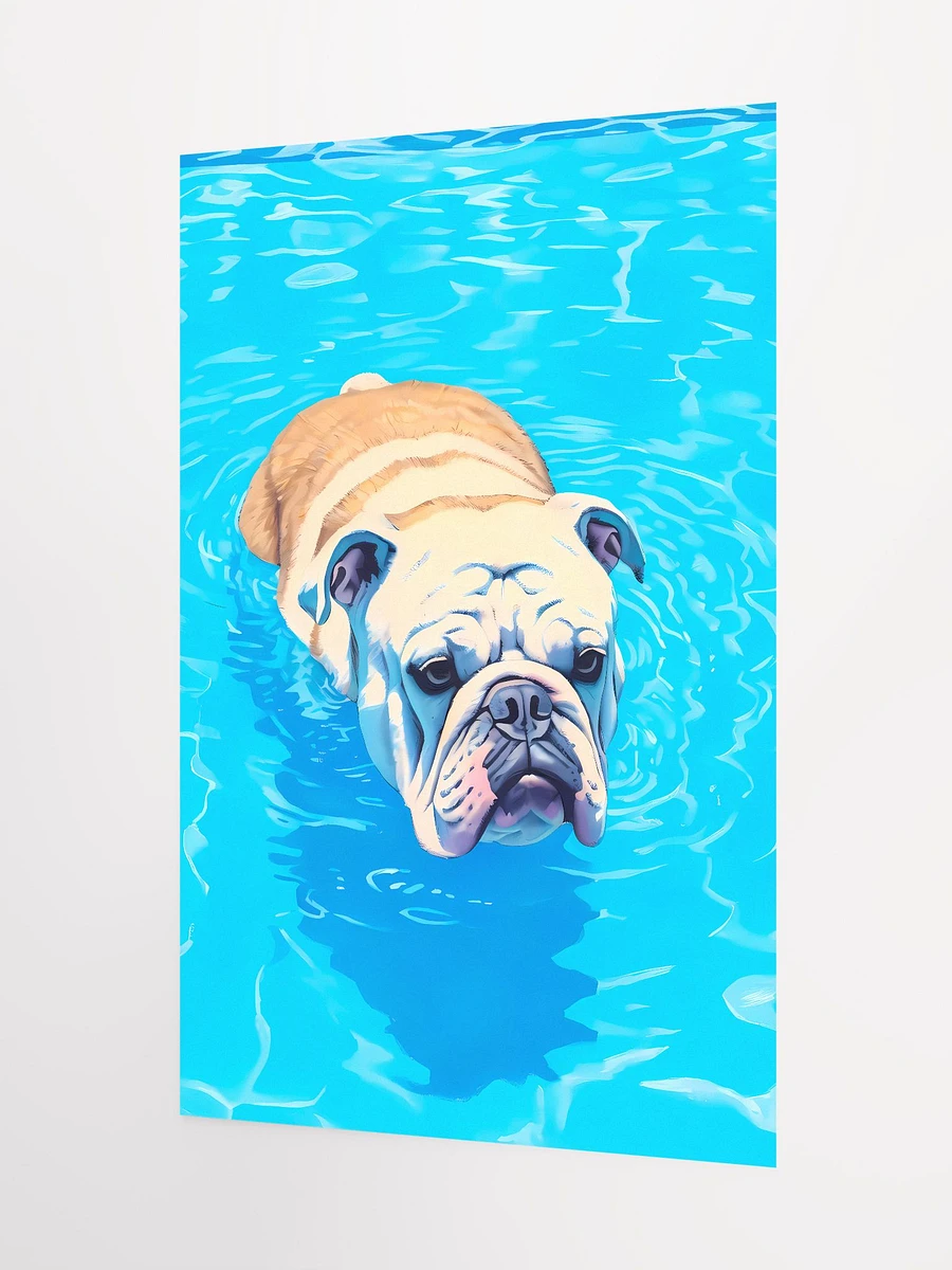 Red White Bulldog Swimming in Blue Water Minimalist Style Matte Poster product image (5)