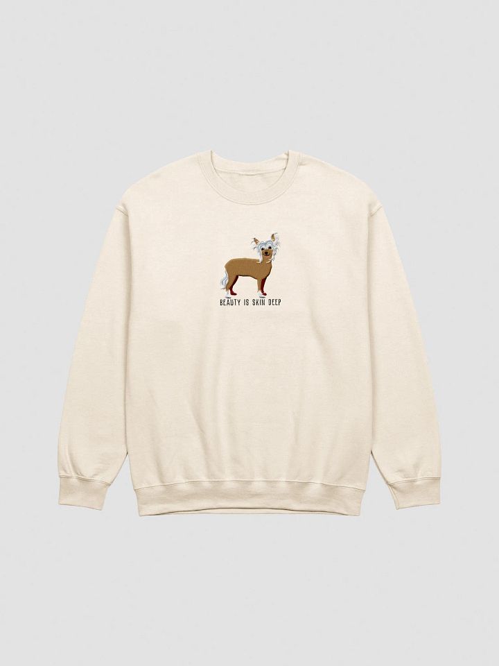Beauty Is Skin Deep Sweatshirt (Embroidered) of a Chinese Crested Dog(Tan) product image (13)
