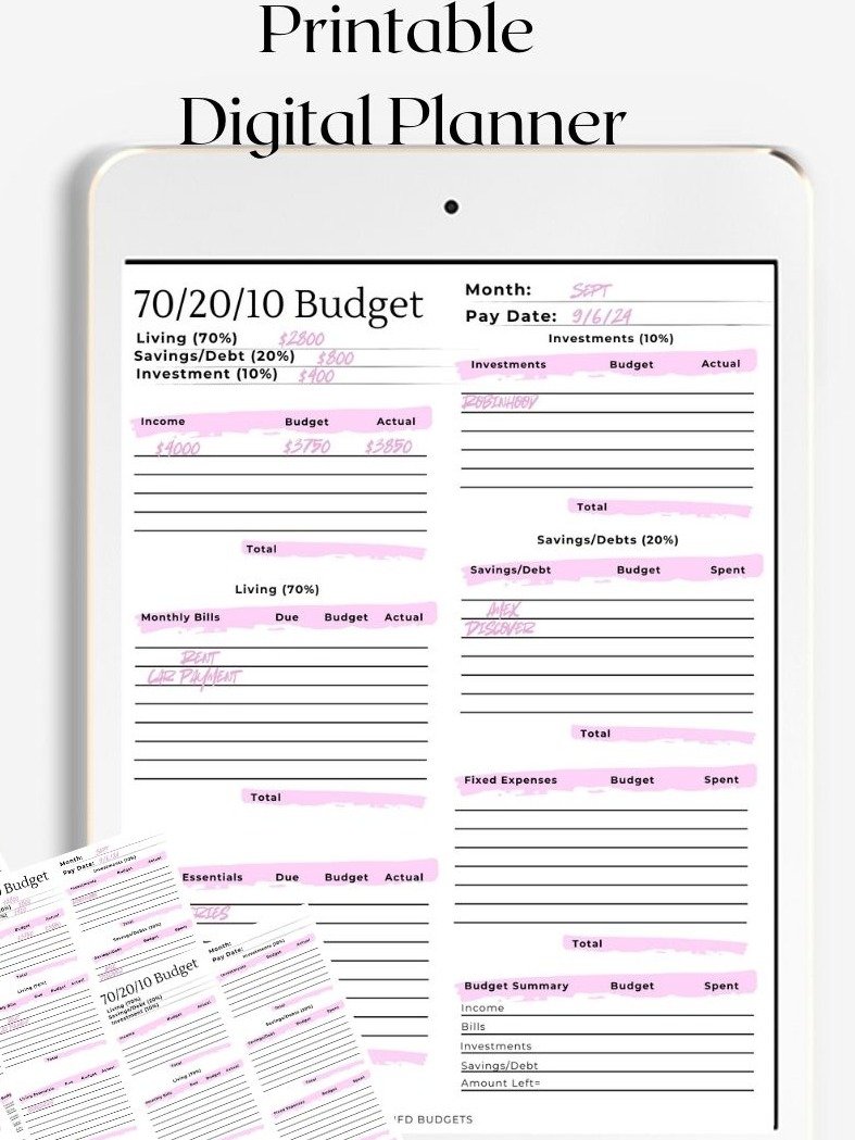 Printable Digital 70/20/10 Budget Planner | Budget Planner | 1 Page | Printable | Paycheck Planner | PDF File product image (4)