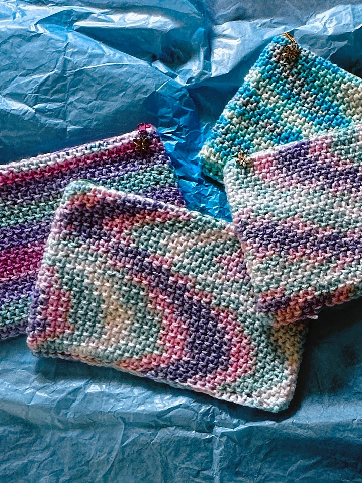 CROCHET COSMETIC BAG, canvas lined crochet bag, pencil case, accessory pouch (Various colours) product image (1)