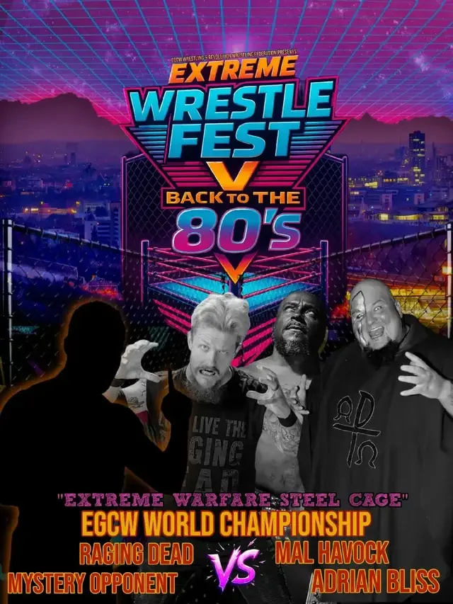 On Sunday March 29th, 2026... EGCW Wrestling will be celebrating our 5 Year Anniversary Show Live from The Center at Deltona. I am truly grateful for our Partnership with Revolution Wrestling Federation over the past 5 Year's. This coming year I want to make EGCW Wrestling & Revolution Wrestling Federation Presents Extreme Wrestle Fest V something very special. Since the beginning I have dedicated my heart to this. I was given the opportunity when I started my career. My goal was to give back to the Wrestling Community.  I hope I was an inspiration in some way to you all over the year's. So, let's make this one special. For the first time in a long time we are going to theme it up as Extreme Wrestle Fest V takes you to the 80's. We want you the EGCW Nation to come in your best 80's Gear & come party it up & enjoy a afternoon of great entertainment. Let's create history as  for the first to ever in our Main Event, we will be bringing you an Extreme Warfare Steel Cage Match to crown a New EGCW World Champion. It will be Raging Dead V.S Mal Havock V.S Adrian Bliss V.S Mystery Opponent to be announced at the show Live. As we always say... you never know who may show up at EGCW!!!! Date: Sunday March 29, 2026 Location: The Center at Deltona                 1640 M.L.K Blvd.                Deltona, Florida 32725 Doors: 12:30pm Bell Time: 2pm VIP Meet & Greets Packages Include Ringside Seats & Goodies. Also, regular Meet & Greet Tickets are also sold separately for Admission Tickets. Any VIP Meet & Greets.... Standard Meet & Greet Tickets we suggest you arrive at 12:30pm. This includes autograph & photo op. Currently Announced... - CW Anderson & Brittany Marie: Currently signed with MLW & is a Former WWE, ECW & ROH Superstar. - Former WWE, TNA & MLW Superstar: TO BE ANNOUNCED!!! CARD IS SUBJECT TO CHANGE  Use Promo Code: BLACKFRIDAY25 (25% OFF All Tickets) GET YOUR TICKETS THE BLACK FRIDAY SALE STARTS NOW!!! https://EGCWRWFExtremeWrestleFestV.eventbrite.com Please be advised this Sale WILL NOT last long!!!