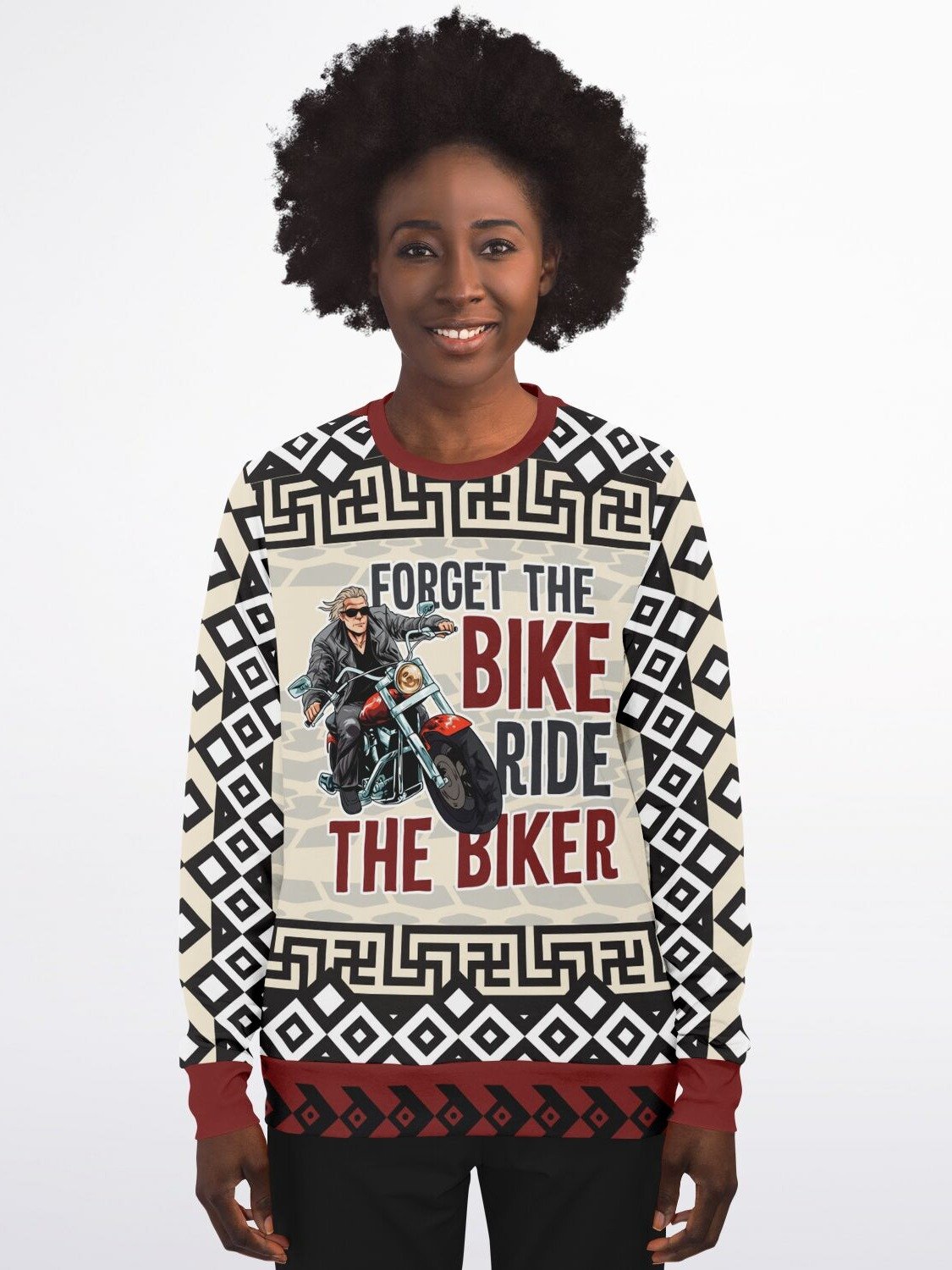 "Forget The Bike Ride The Biker" Sweatshirt | Funny Motorcycle Rider Outfit | Biker Life Sweater | Geometric Pattern Jumper product image (7)
