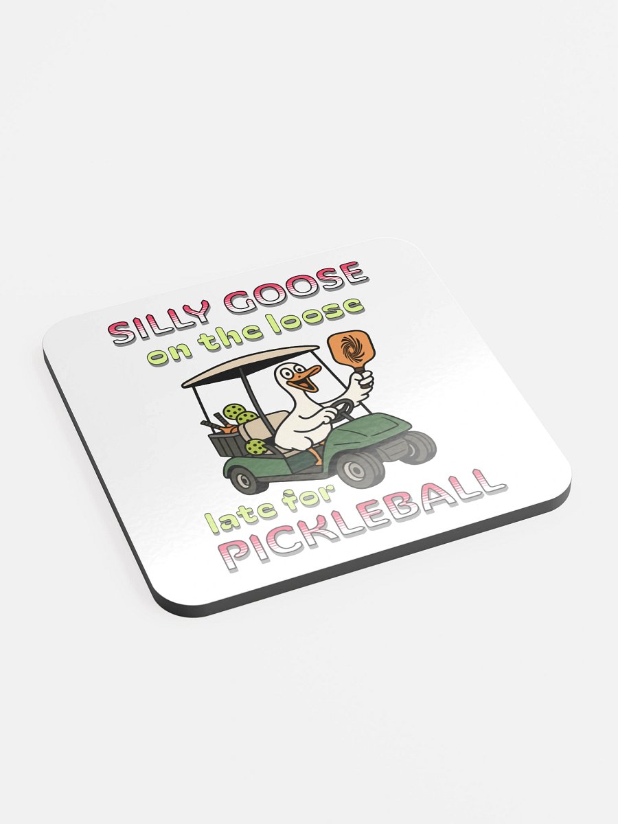 Silly Goose On The Loose Late For Pickleball Cork Coaster product image (3)