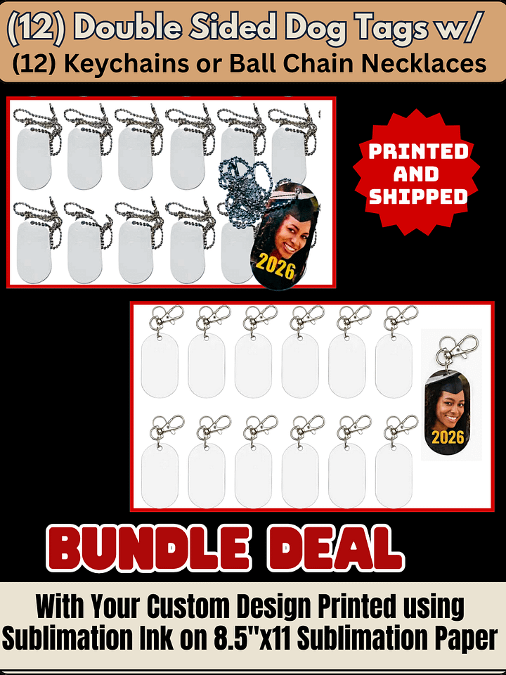 12 Double Sided Sublimation Keychains or Ball Chain with Template product image (1)