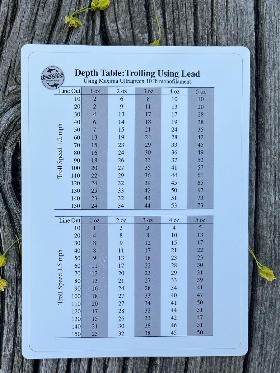 Depth Table Trolling Using Lead 1 to 5 oz (3x5) product image (1)